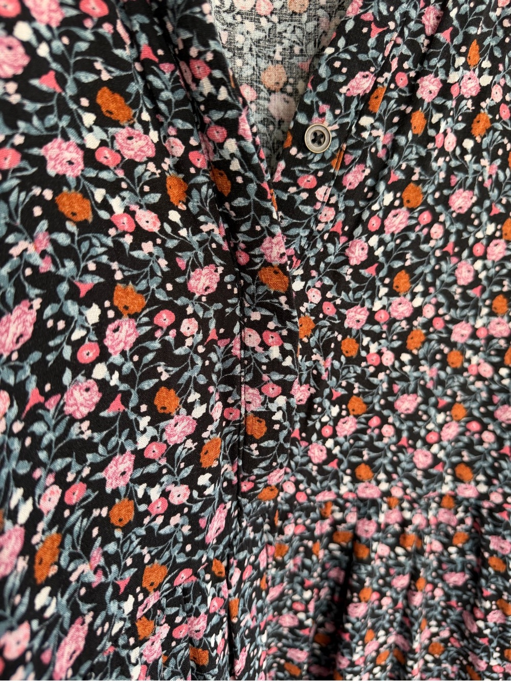 Knox Rose Black Floral V-Neck Midi Dress with Pink and Orange Blooms - Picture 3 of 3